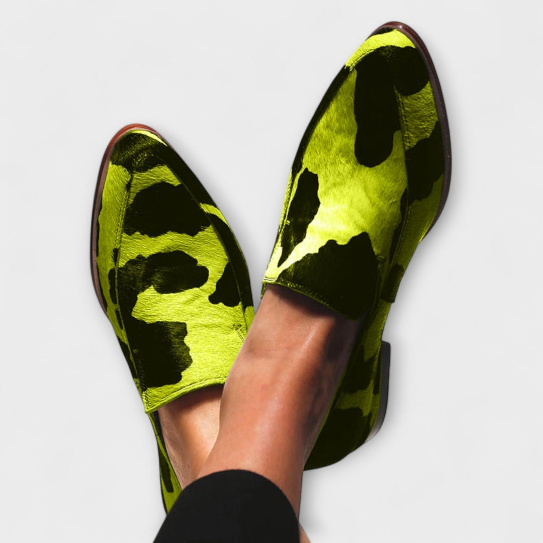 Serena - Cow Print Statement Loafers